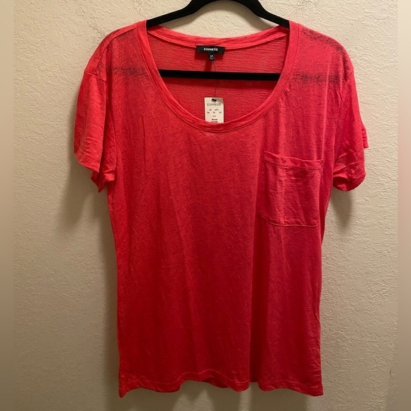 Express Tops - Express Pink Burnout Short Sleeve Pocket Tee Size M NEW